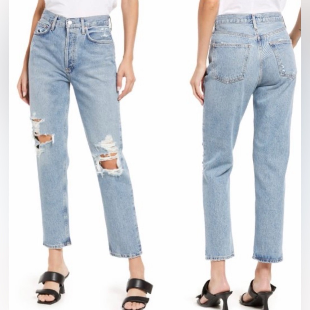 AGOLDE Fen High Rise Relaxed Taper Wander Distressed Jeans Sz 31 Organic Cotton